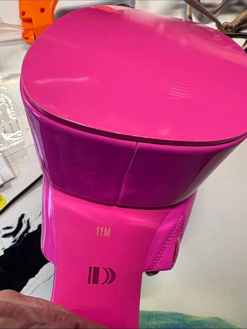 Patent Hot Pink Platform Slide by